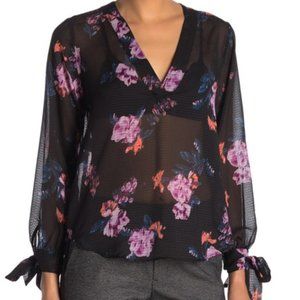 Rachel Roy NWT Floral Long Tie Sleeve Chiffon Top